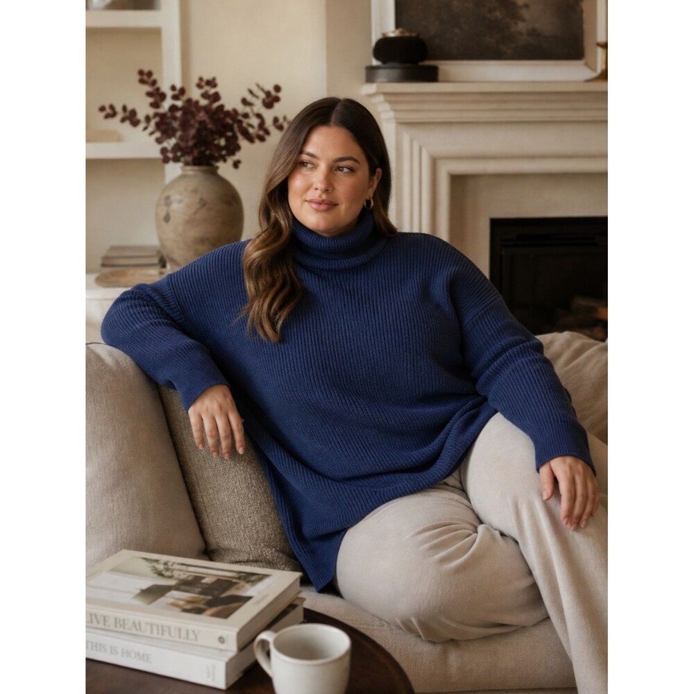 J.Crew Ribbed Cotton Cashmere Turtleneck Sweater Relaxed Fit 3X Quiet Luxury